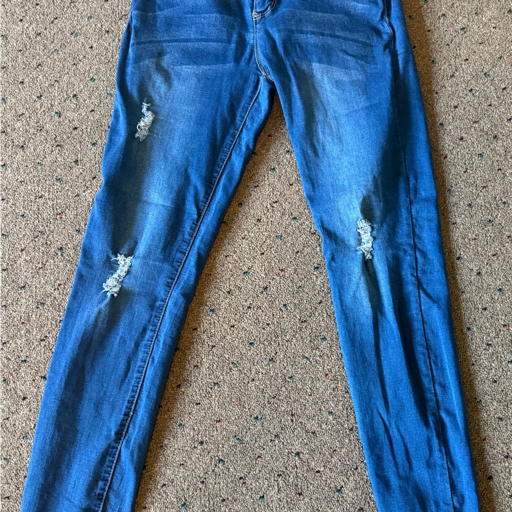 Size 9/10 April Girl Women's Distressed Blue Skinny Jeans